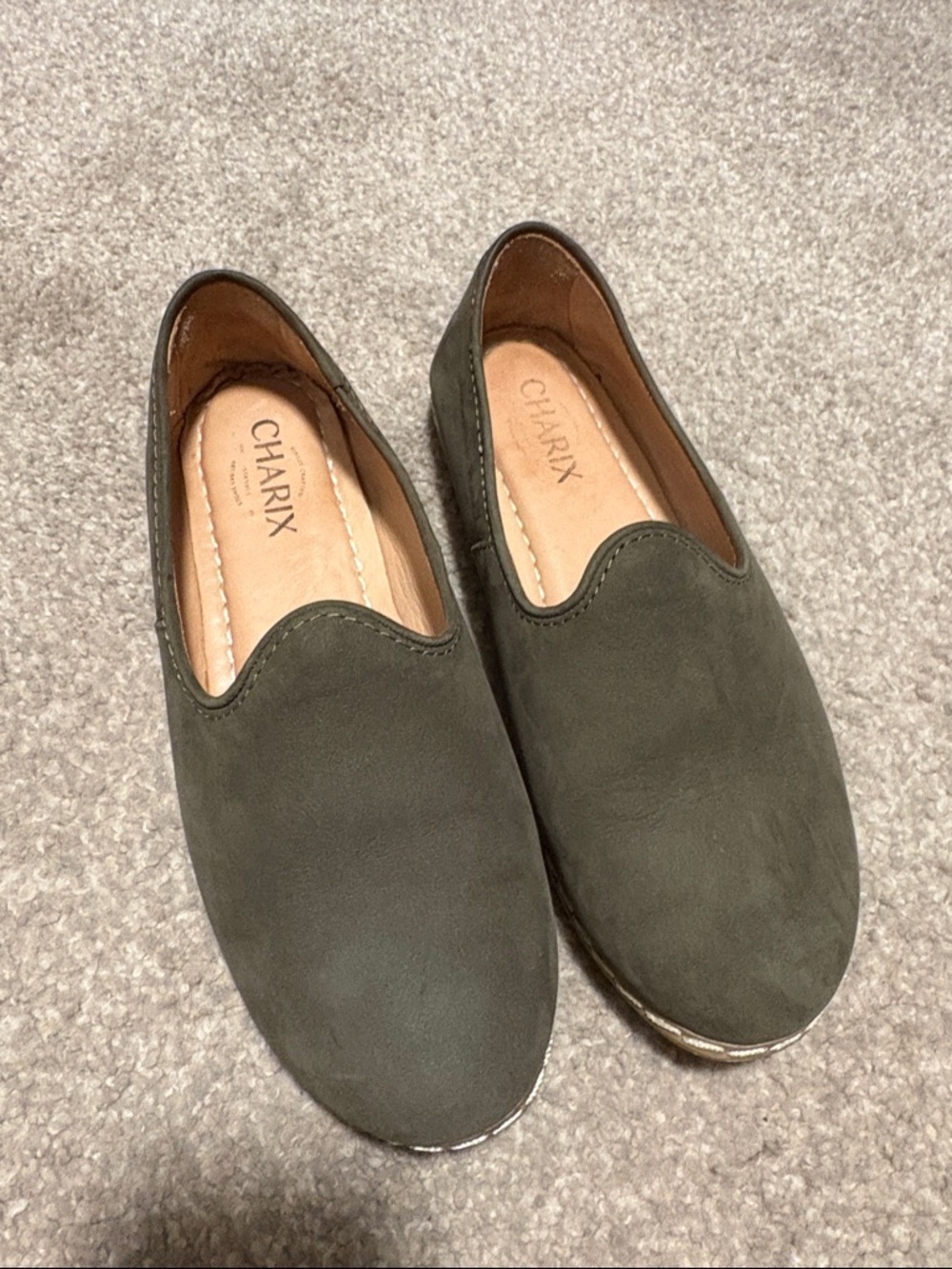 CHARIX Olive Suede Slip-On Flats for Women
